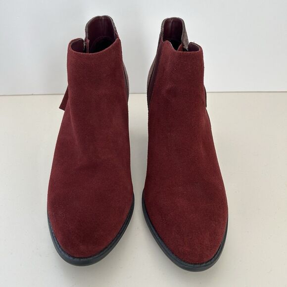 Vionic Anne Boots Burgundy Red Suede Python Block Heel Boots Womens 9.5 Booties - Picture 4 of 10